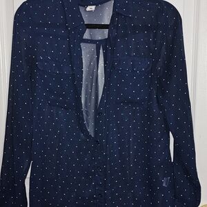 Old Navy Dark Blue Blouse with Teal Dots